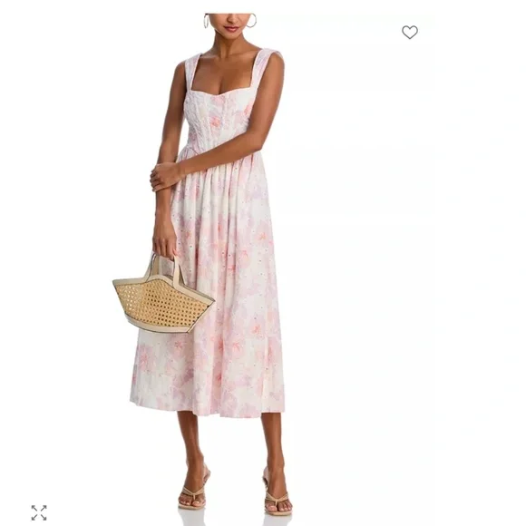 AQUA Eyelet Bustier Midi Dress – XS – White/Pink – NWT - Picture 3 of 4